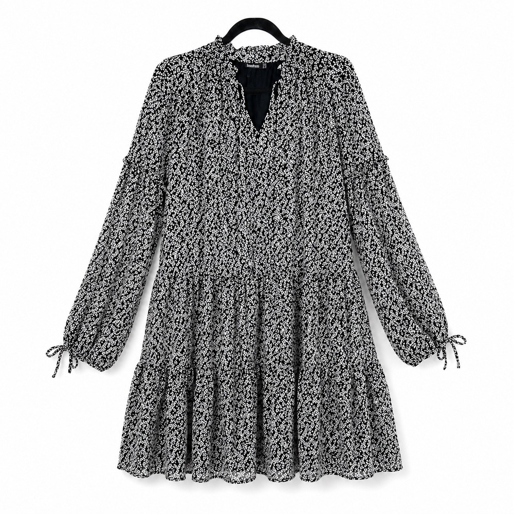 Boohoo Plus‎ Smock Dress Ditsy Floral Mini Long Sleeve Size 18